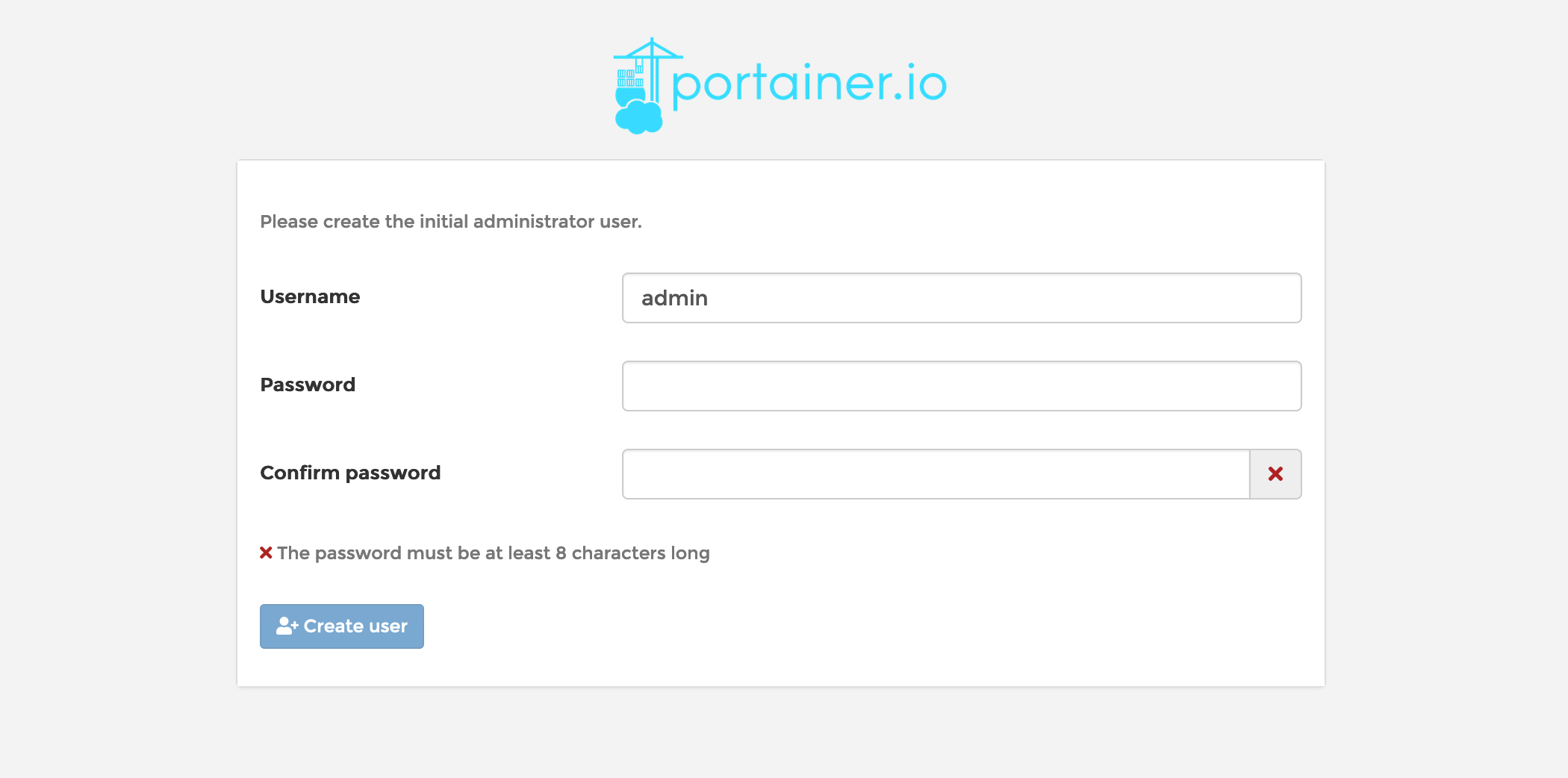 screenshot of portainer login screen